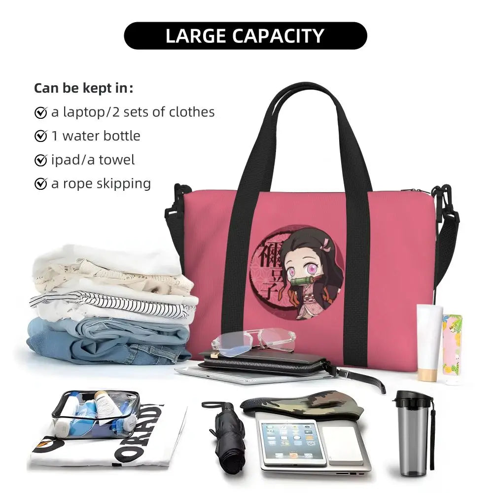 Custom Demons Slayers Anime Manga Beach Tote Bag for Women Tanjiro Kamado Nezuko Big Compartment Gym Beach Travel Bags
