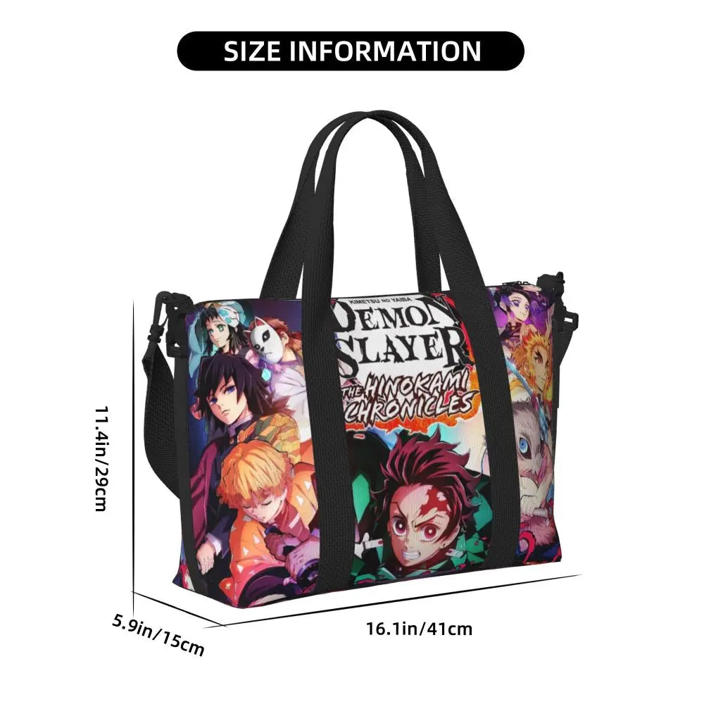 Custom Demons Slayers Anime Manga Beach Tote Bag for Women Tanjiro Kamado Nezuko Big Compartment Gym Beach Travel Bags