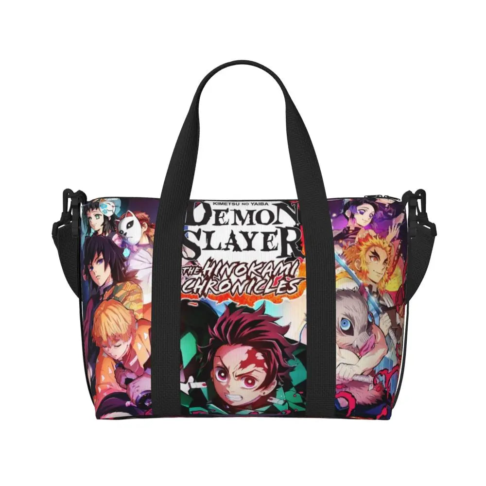 Custom Demons Slayers Anime Manga Beach Tote Bag for Women Tanjiro Kamado Nezuko Big Compartment Gym Beach Travel Bags