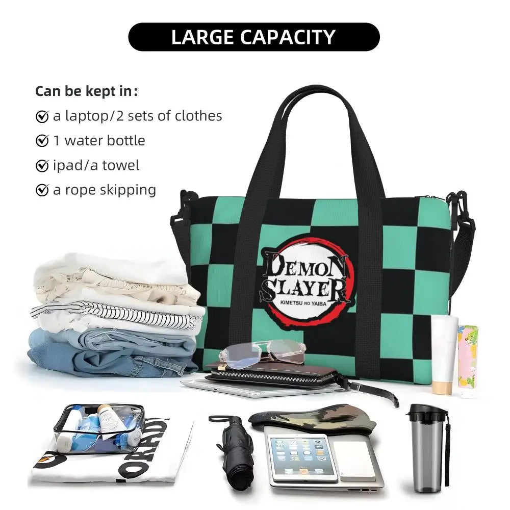 Custom Demons Slayers Anime Manga Beach Tote Bag for Women Tanjiro Kamado Nezuko Big Compartment Gym Beach Travel Bags