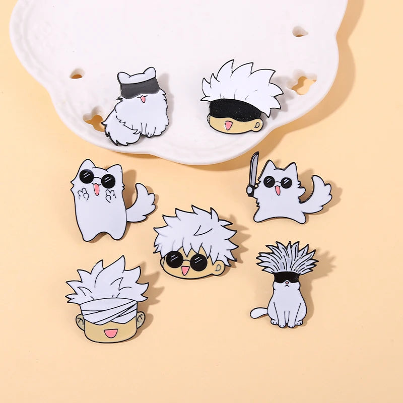 Enamel Pin Kawaii Anime Role Eye Mask Cute Manga Brooches Badge Jujutsu Kaisen Anime Accessories For Backpack Gojo Satoru Cats