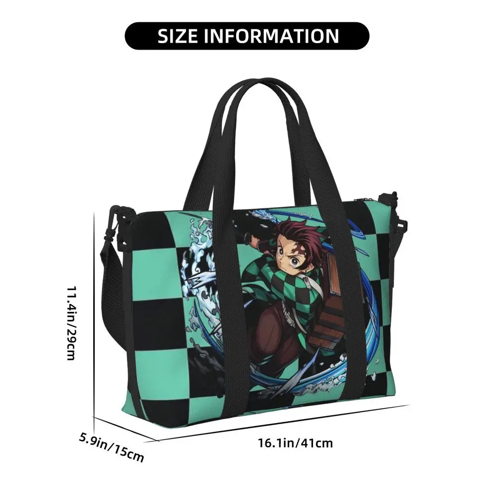 Custom Demons Slayers Anime Manga Beach Tote Bag for Women Tanjiro Kamado Nezuko Big Compartment Gym Beach Travel Bags