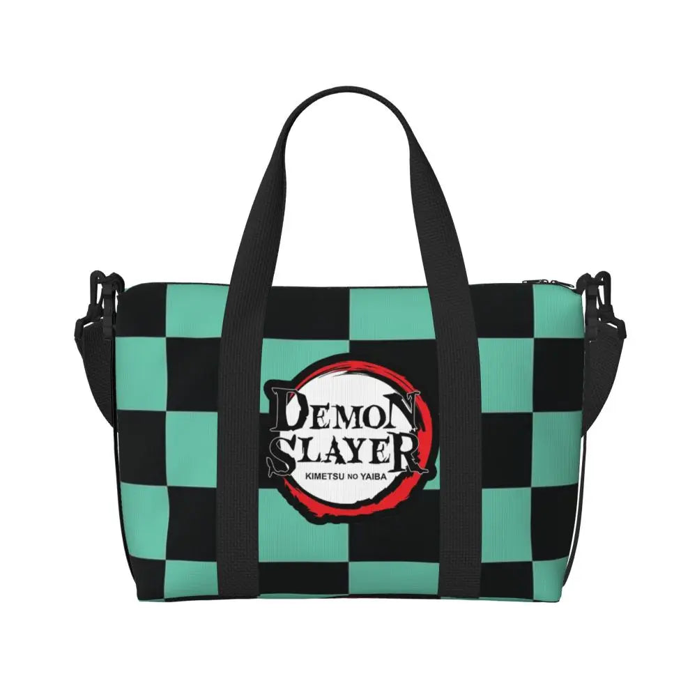 Custom Demons Slayers Anime Manga Beach Tote Bag for Women Tanjiro Kamado Nezuko Big Compartment Gym Beach Travel Bags