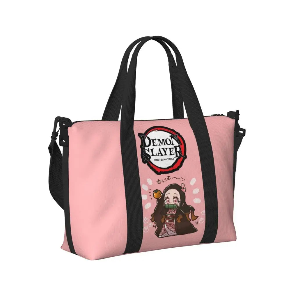 Custom Demons Slayers Anime Manga Beach Tote Bag for Women Tanjiro Kamado Nezuko Big Compartment Gym Beach Travel Bags