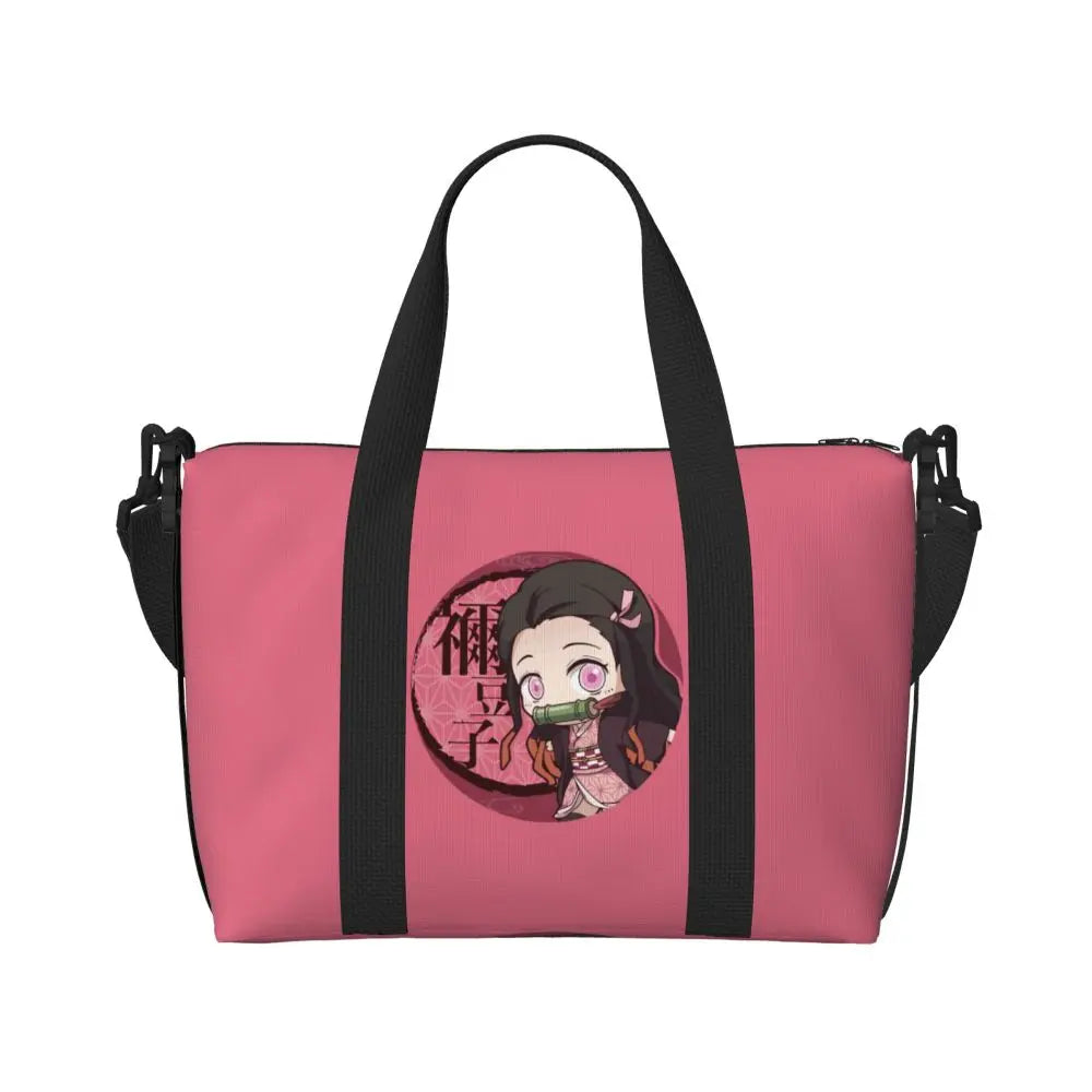 Custom Demons Slayers Anime Manga Beach Tote Bag for Women Tanjiro Kamado Nezuko Big Compartment Gym Beach Travel Bags