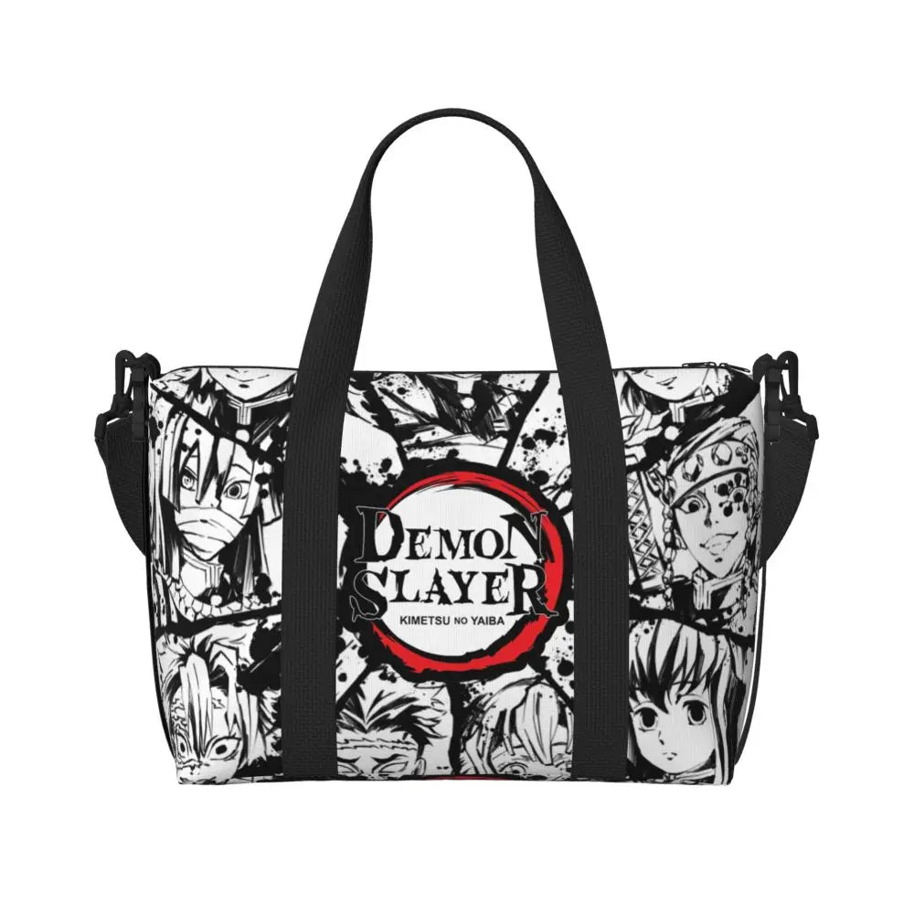 Custom Demons Slayers Anime Manga Beach Tote Bag for Women Tanjiro Kamado Nezuko Big Compartment Gym Beach Travel Bags
