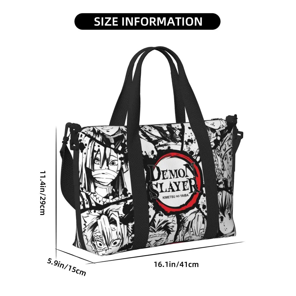 Custom Demons Slayers Anime Manga Beach Tote Bag for Women Tanjiro Kamado Nezuko Big Compartment Gym Beach Travel Bags