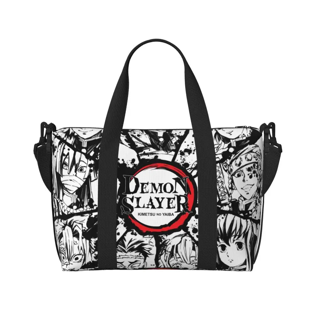 Custom Demons Slayers Anime Manga Beach Tote Bag for Women Tanjiro Kamado Nezuko Big Compartment Gym Beach Travel Bags