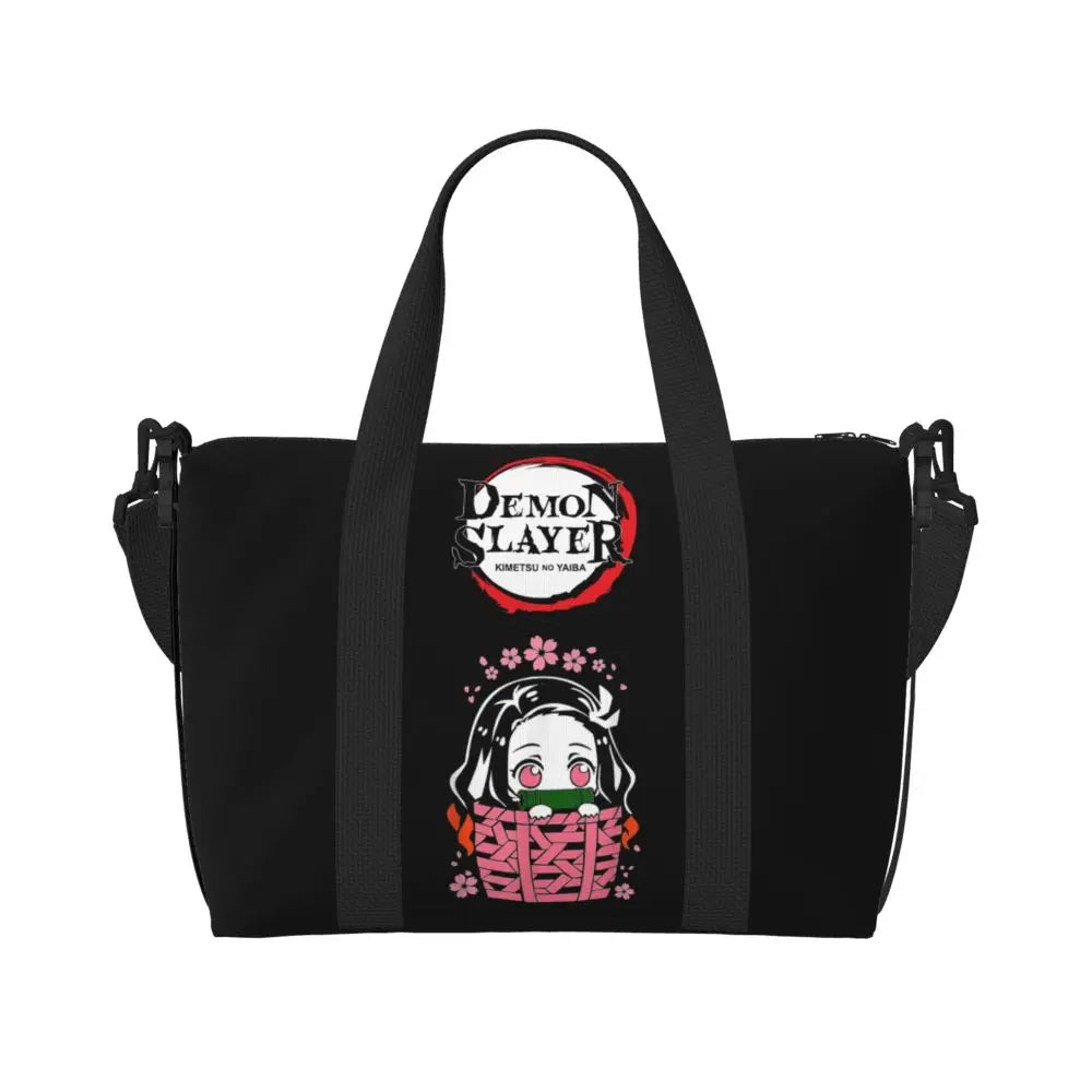 Custom Demons Slayers Anime Manga Beach Tote Bag for Women Tanjiro Kamado Nezuko Big Compartment Gym Beach Travel Bags