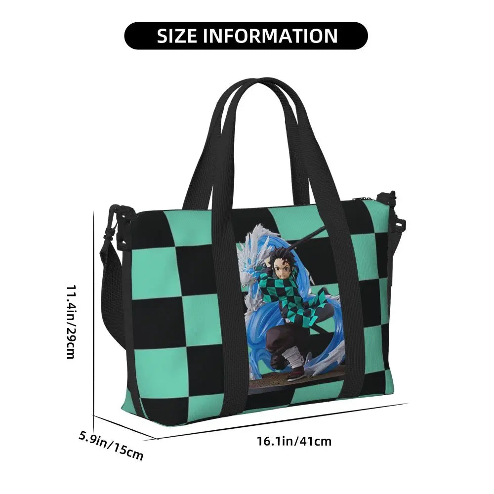 Custom Demons Slayers Anime Manga Beach Tote Bag for Women Tanjiro Kamado Nezuko Big Compartment Gym Beach Travel Bags