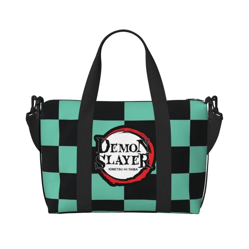 Custom Demons Slayers Anime Manga Beach Tote Bag for Women Tanjiro Kamado Nezuko Big Compartment Gym Beach Travel Bags