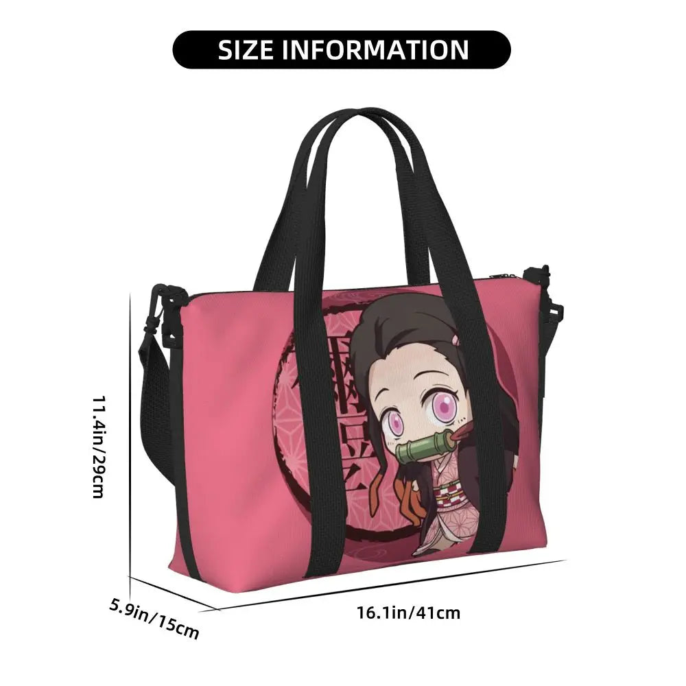 Custom Demons Slayers Anime Manga Beach Tote Bag for Women Tanjiro Kamado Nezuko Big Compartment Gym Beach Travel Bags