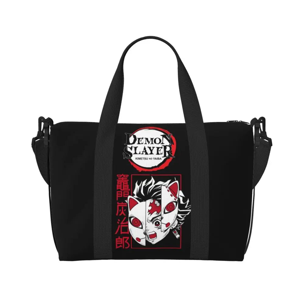 Custom Demons Slayers Anime Manga Beach Tote Bag for Women Tanjiro Kamado Nezuko Big Compartment Gym Beach Travel Bags