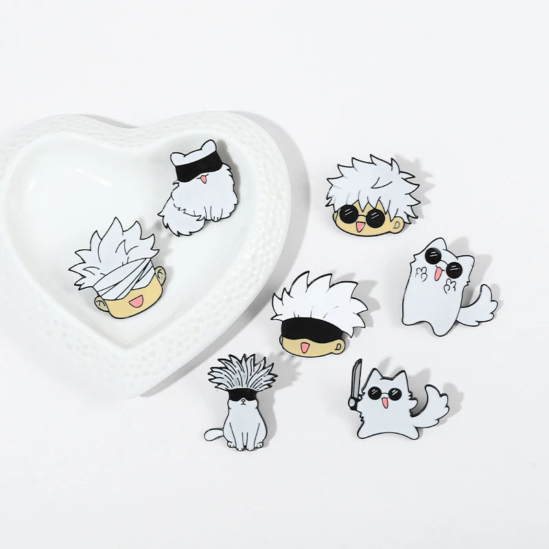 Enamel Pin Kawaii Anime Role Eye Mask Cute Manga Brooches Badge Jujutsu Kaisen Anime Accessories For Backpack Gojo Satoru Cats