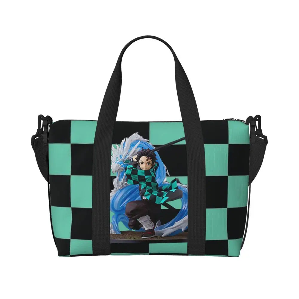 Custom Demons Slayers Anime Manga Beach Tote Bag for Women Tanjiro Kamado Nezuko Big Compartment Gym Beach Travel Bags