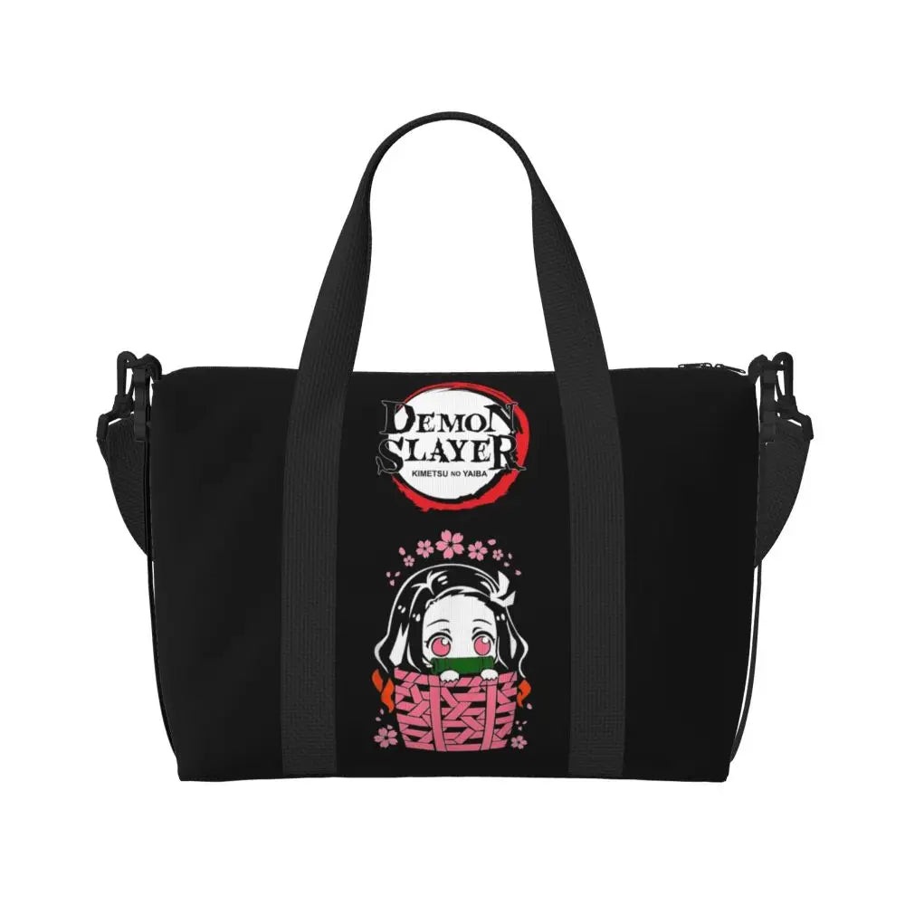 Custom Demons Slayers Anime Manga Beach Tote Bag for Women Tanjiro Kamado Nezuko Big Compartment Gym Beach Travel Bags