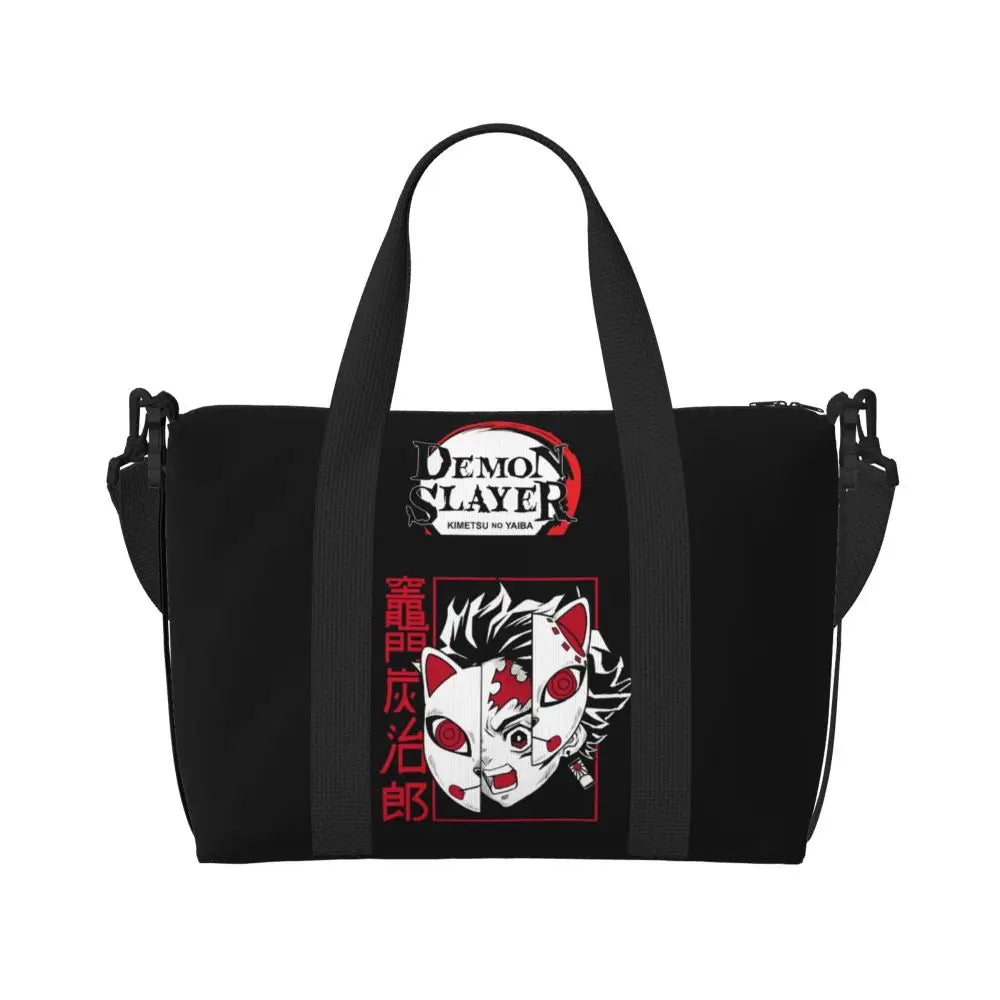 Custom Demons Slayers Anime Manga Beach Tote Bag for Women Tanjiro Kamado Nezuko Big Compartment Gym Beach Travel Bags