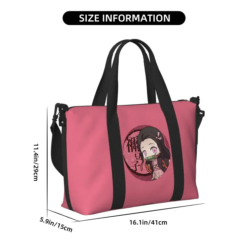 Custom Demons Slayers Anime Manga Beach Tote Bag for Women Tanjiro Kamado Nezuko Big Compartment Gym Beach Travel Bags