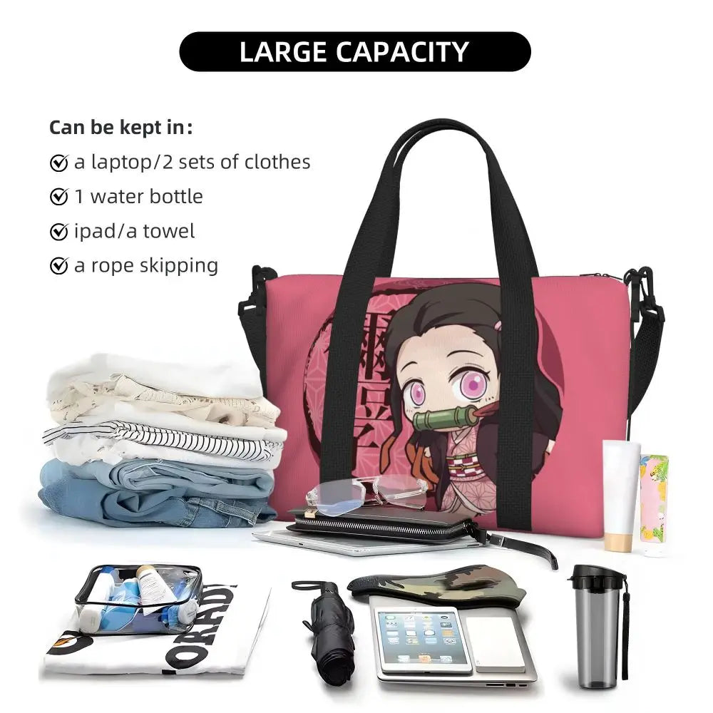 Custom Demons Slayers Anime Manga Beach Tote Bag for Women Tanjiro Kamado Nezuko Big Compartment Gym Beach Travel Bags