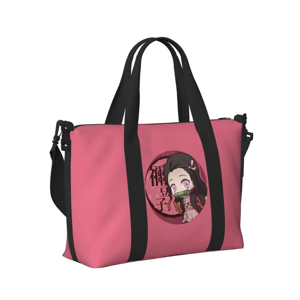 Custom Demons Slayers Anime Manga Beach Tote Bag for Women Tanjiro Kamado Nezuko Big Compartment Gym Beach Travel Bags