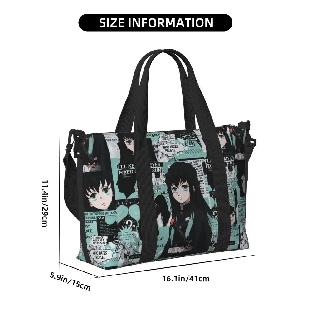 Custom Demons Slayers Anime Manga Beach Tote Bag for Women Tanjiro Kamado Nezuko Big Compartment Gym Beach Travel Bags