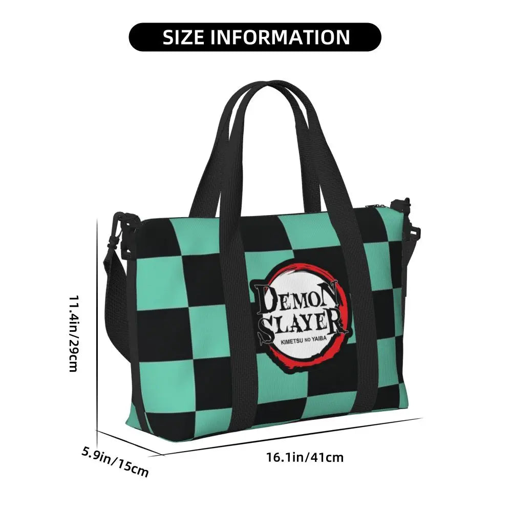 Custom Demons Slayers Anime Manga Beach Tote Bag for Women Tanjiro Kamado Nezuko Big Compartment Gym Beach Travel Bags