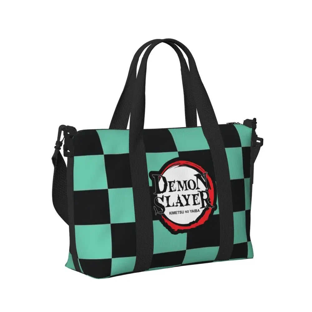 Custom Demons Slayers Anime Manga Beach Tote Bag for Women Tanjiro Kamado Nezuko Big Compartment Gym Beach Travel Bags
