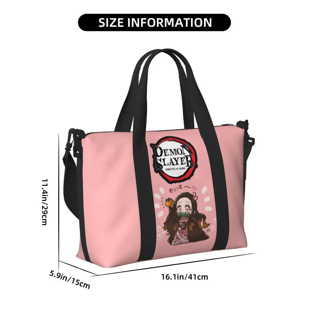 Custom Demons Slayers Anime Manga Beach Tote Bag for Women Tanjiro Kamado Nezuko Big Compartment Gym Beach Travel Bags