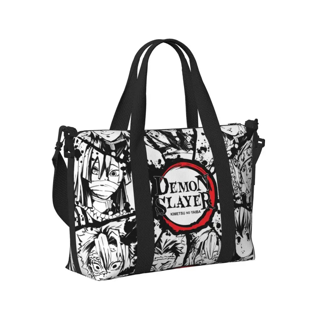 Custom Demons Slayers Anime Manga Beach Tote Bag for Women Tanjiro Kamado Nezuko Big Compartment Gym Beach Travel Bags