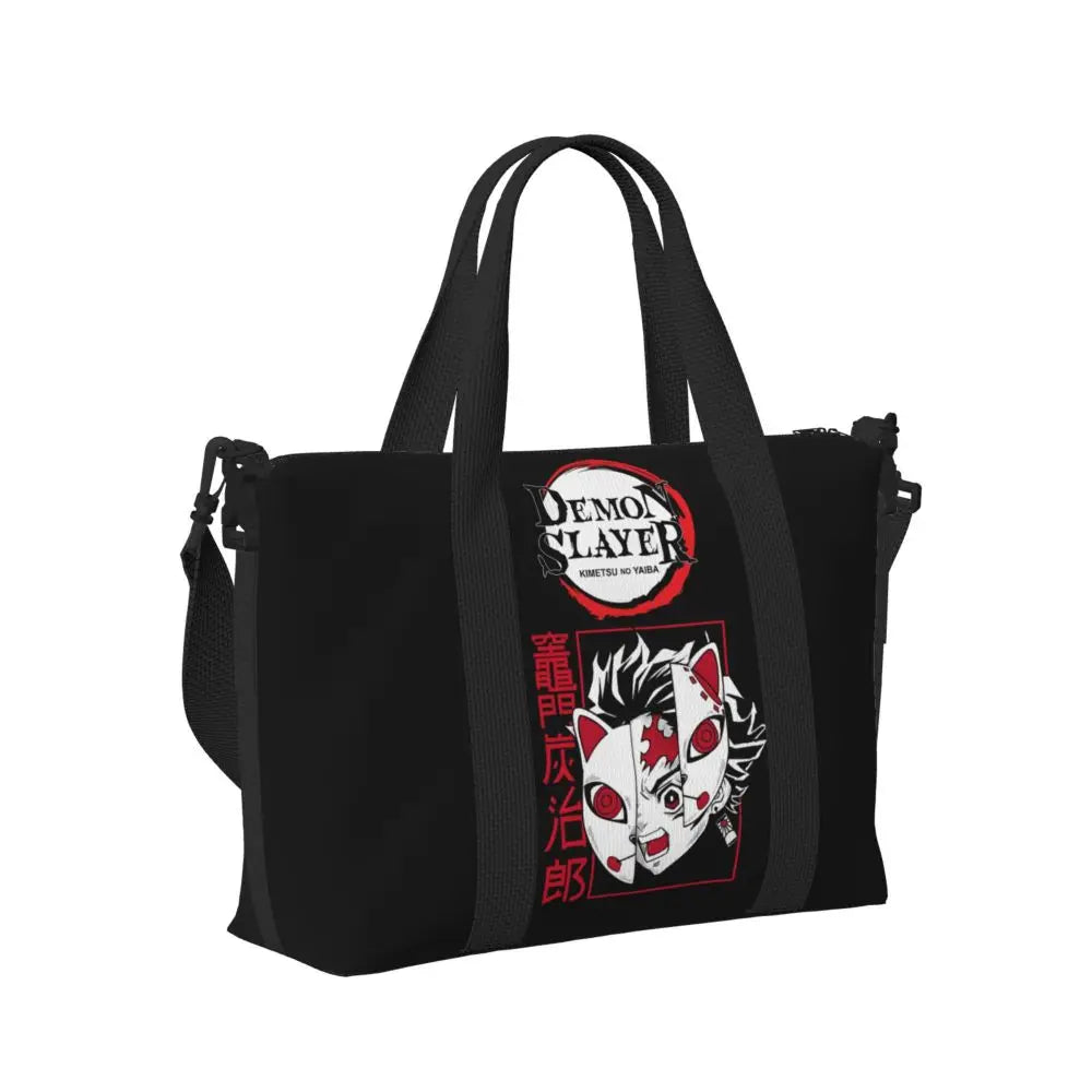 Custom Demons Slayers Anime Manga Beach Tote Bag for Women Tanjiro Kamado Nezuko Big Compartment Gym Beach Travel Bags
