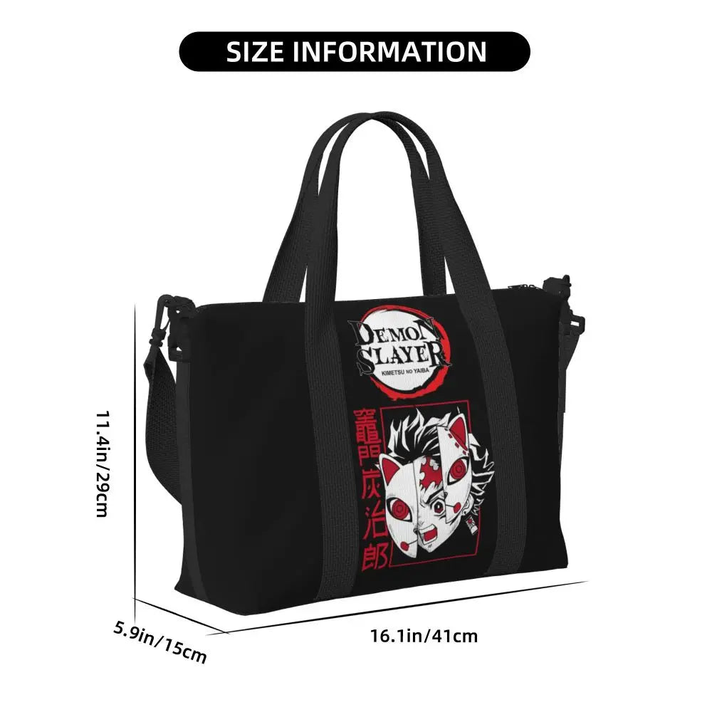 Custom Demons Slayers Anime Manga Beach Tote Bag for Women Tanjiro Kamado Nezuko Big Compartment Gym Beach Travel Bags