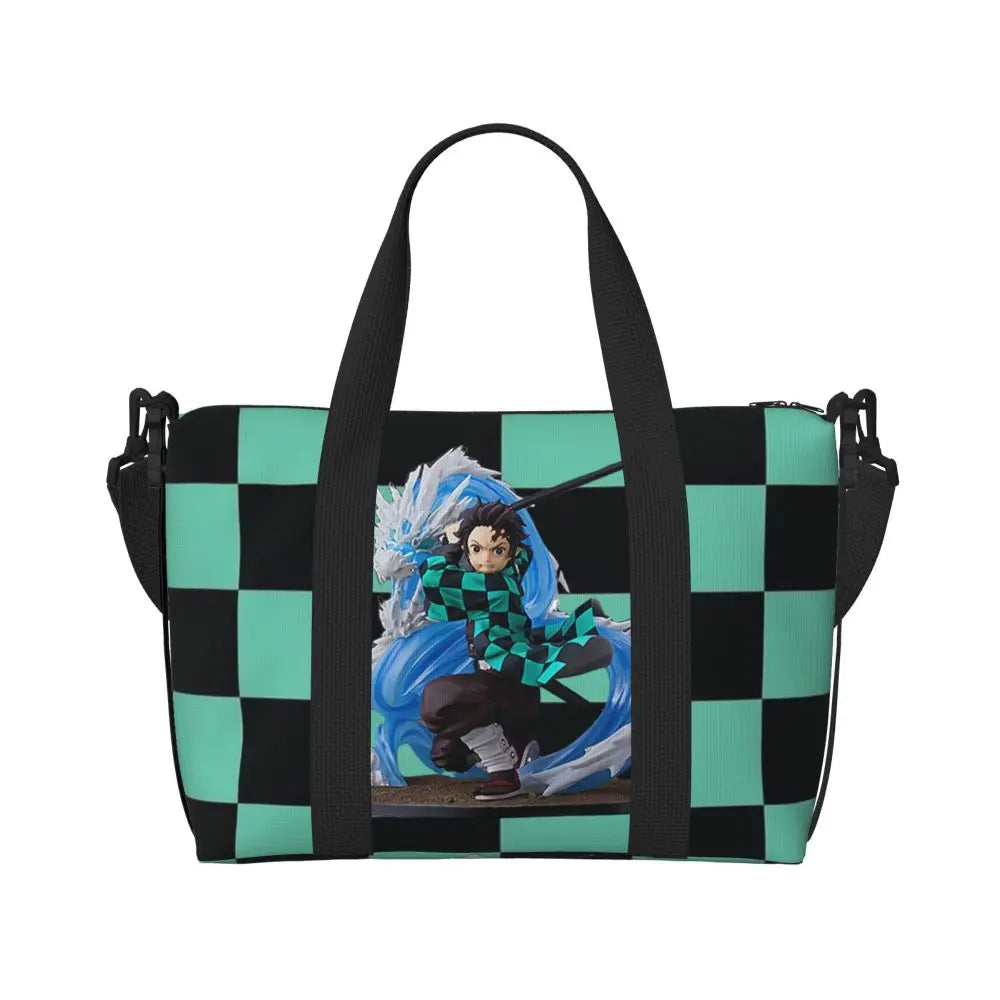 Custom Demons Slayers Anime Manga Beach Tote Bag for Women Tanjiro Kamado Nezuko Big Compartment Gym Beach Travel Bags