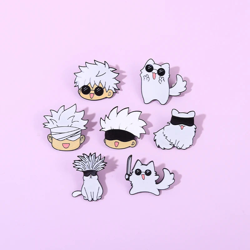 Enamel Pin Kawaii Anime Role Eye Mask Cute Manga Brooches Badge Jujutsu Kaisen Anime Accessories For Backpack Gojo Satoru Cats